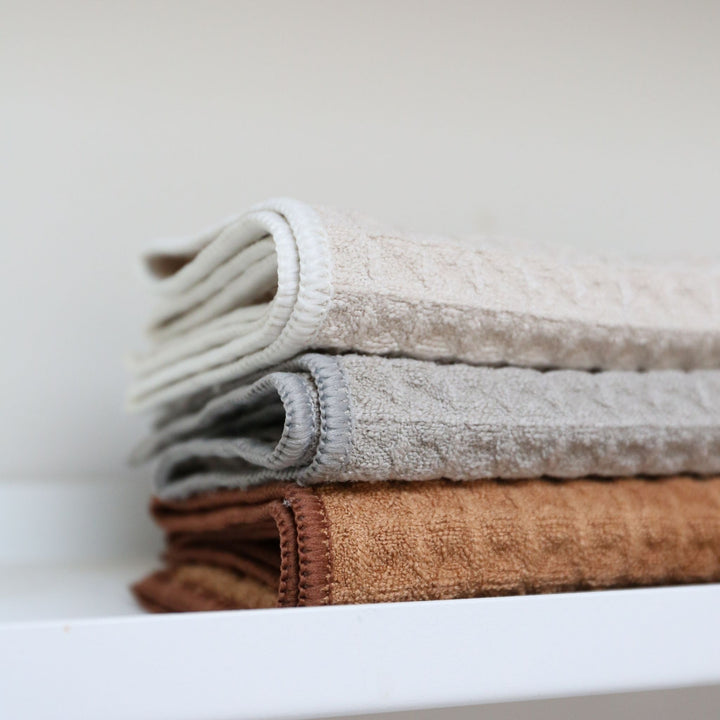 ENKEL STUDIO Wipe Dishcloth, Waffle Microfibre, Sand/Caramel/Light Grey (Set of 3)
