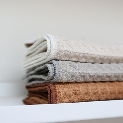 ENKEL STUDIO Wipe Dishcloth, Waffle Microfibre, Sand/Caramel/Light Grey (Set of 3)