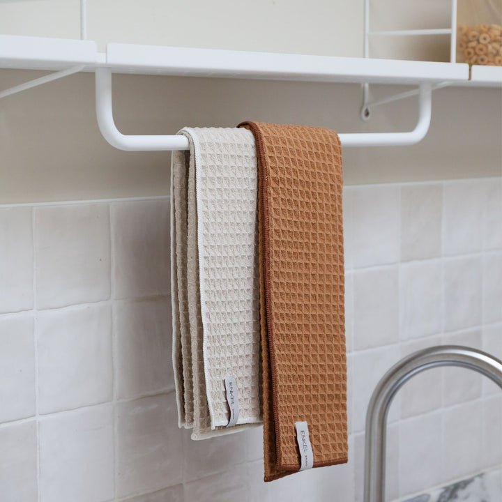 ENKEL STUDIO Dry Tea Towels, Waffle Microfibre, Sand/Caramel (Set of 2)
