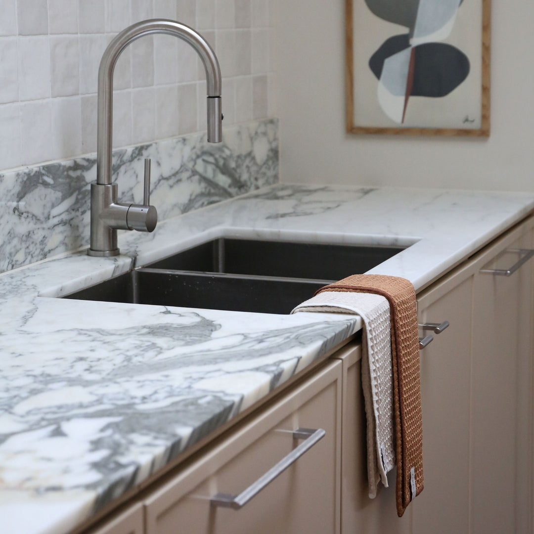 ENKEL STUDIO Dry Tea Towels, Waffle Microfibre, Sand/Caramel (Set of 2)