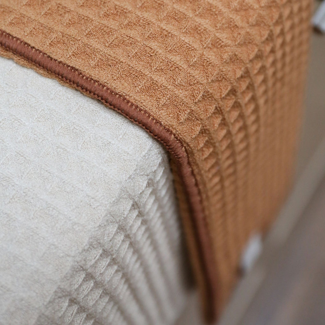 ENKEL STUDIO Dry Tea Towels, Waffle Microfibre, Sand/Caramel (Set of 2)