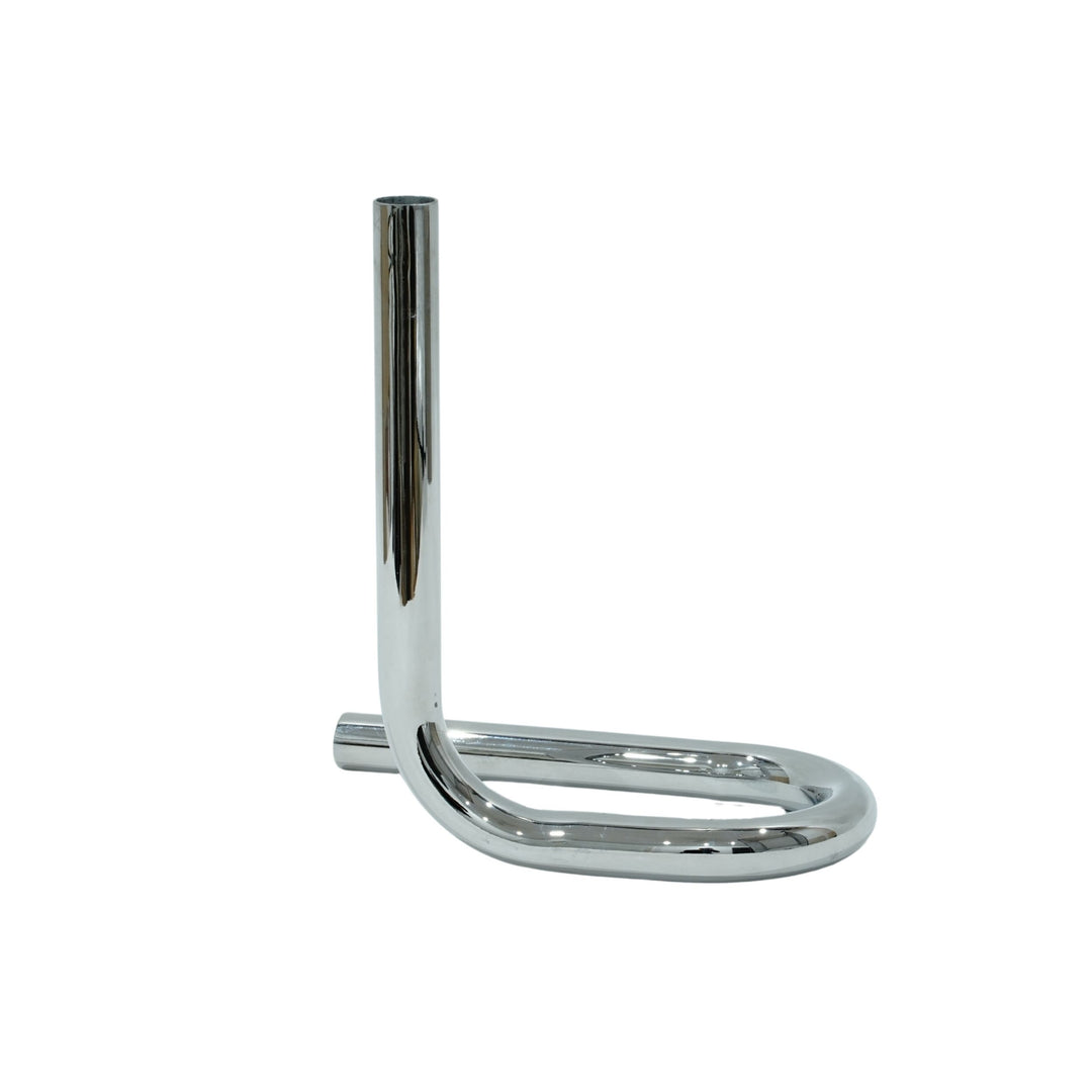 Chrome U-shaped metal candle holder bracket on a white background