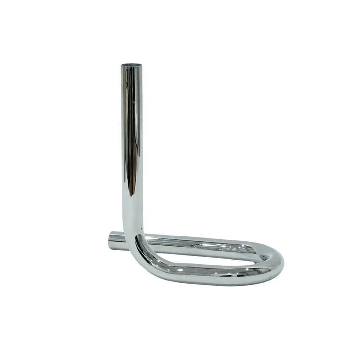 Chrome U-shaped metal candle holder bracket on a white background