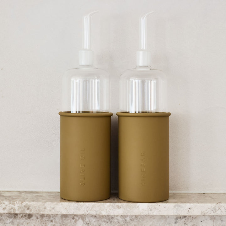 DESIGNSTUFF RUND Bottle for Olive Oil Glass/Silicone, 700ml, Fern