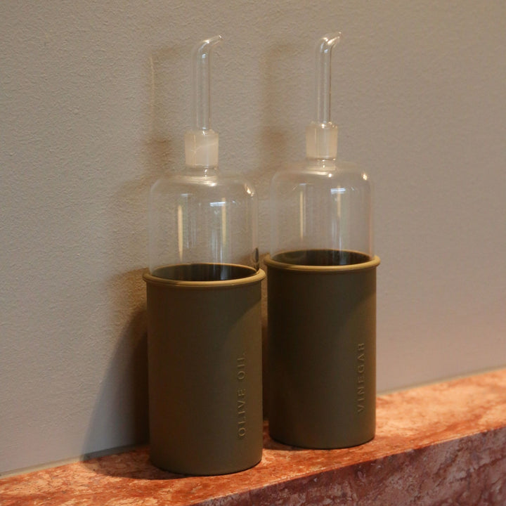 DESIGNSTUFF RUND Bottle for Olive Oil Glass/Silicone, 700ml, Fern