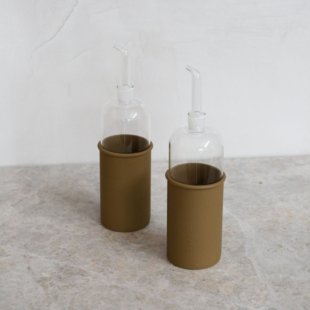 DESIGNSTUFF RUND Bottle for Olive Oil Glass/Silicone, 700ml, Fern