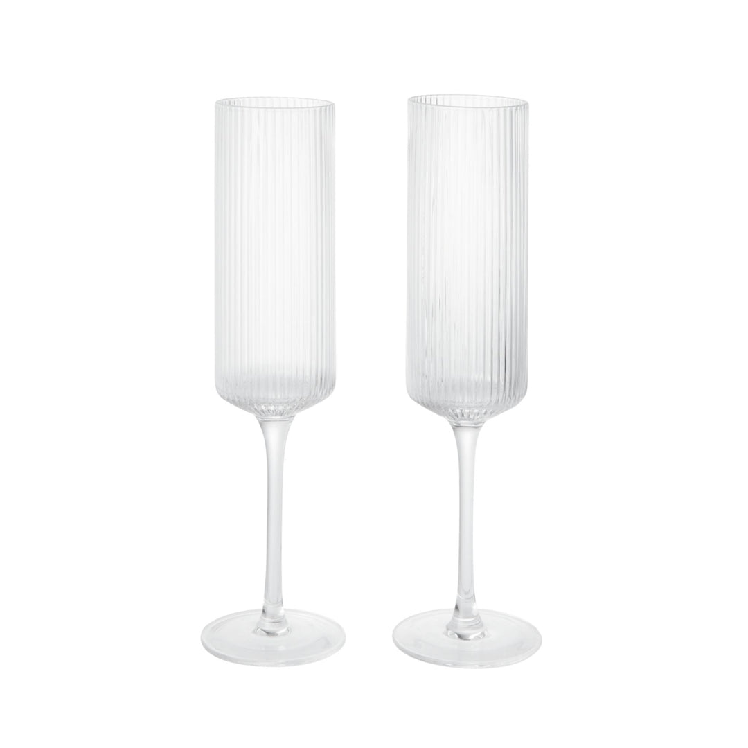 FERM LIVING Ripple Champagne Flutes, Clear (Set of 2)