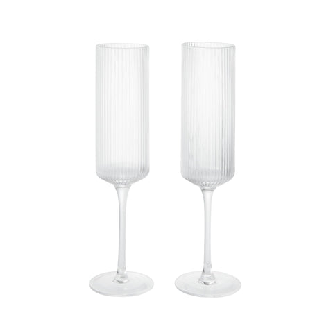 FERM LIVING Ripple Champagne Flutes, Clear (Set of 2)