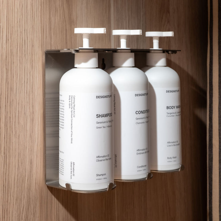 DESIGNSTUFF Lockable Soap Dispenser Holder, Triple 500ml, Brushed Steel