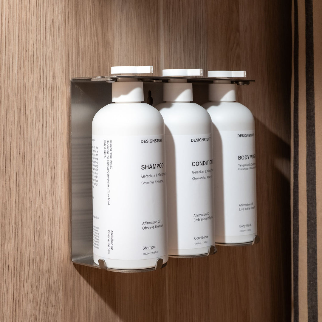 DESIGNSTUFF Lockable Soap Dispenser Holder, Triple 500ml, Brushed Steel