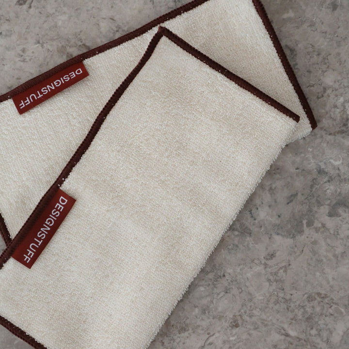 DESIGNSTUFF ETTA Hemp Marle Scourer & Bamboo Dishcloth, Cream/Brick (Set of 2)