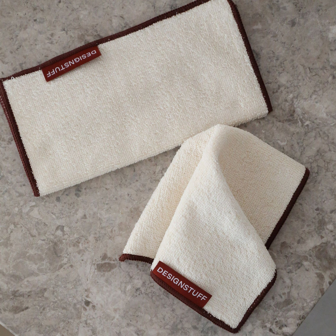 DESIGNSTUFF ETTA Hemp Marle Scourer & Bamboo Dishcloth, Cream/Brick (Set of 2)