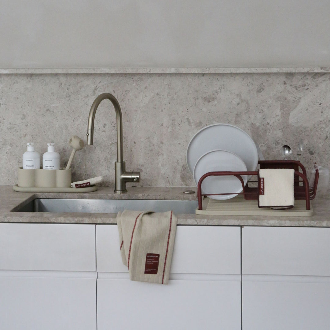 DESIGNSTUFF ETTA Hemp Marle Scourer & Bamboo Dishcloth, Cream/Brick (Set of 2)