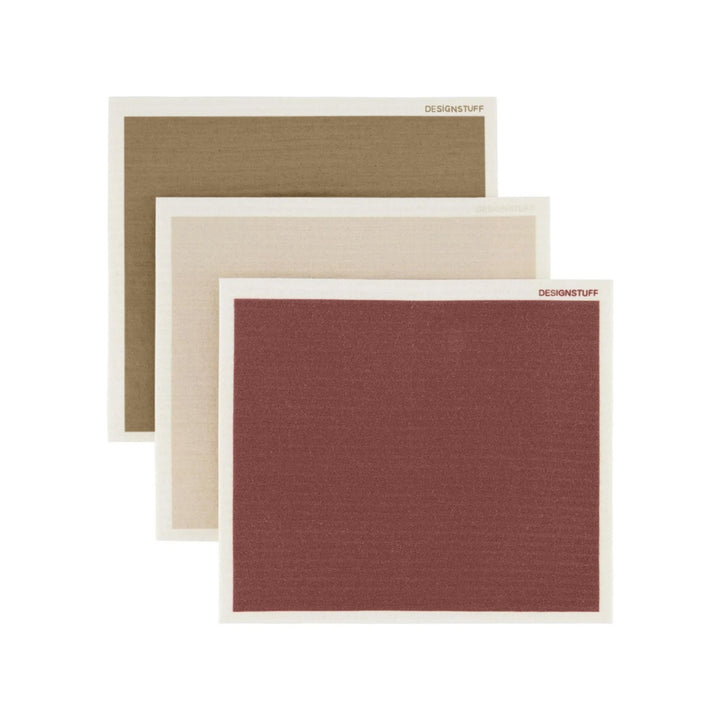 DESIGNSTUFF ETTA Compostable Eco Dishcloth, Brick/Sand/Fern (Set of 3)