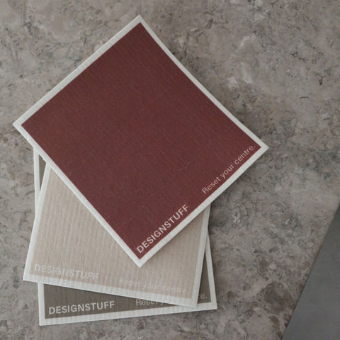 DESIGNSTUFF ETTA Compostable Eco Dishcloth, Brick/Sand/Fern (Set of 3)