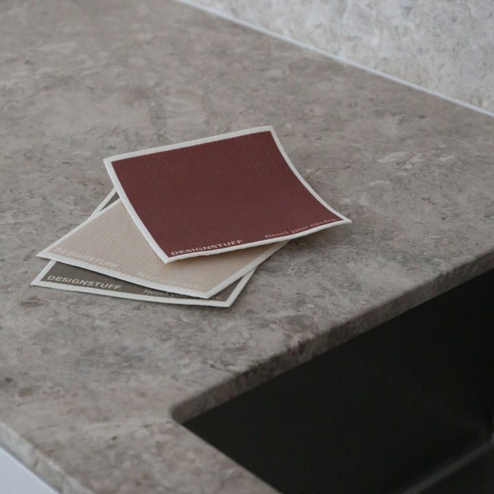 DESIGNSTUFF ETTA Compostable Eco Dishcloth, Brick/Sand/Fern (Set of 3)