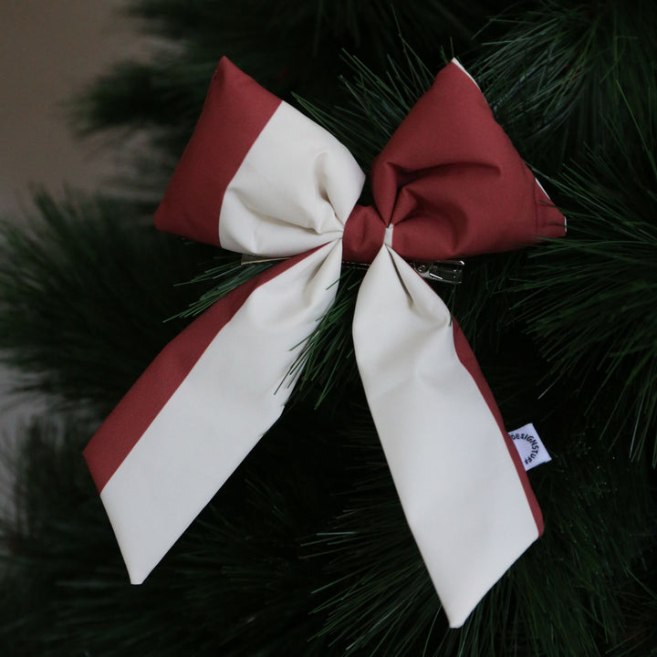 DESIGNSTUFF VIRA Bow w/ Tree Clip, Stripe Cream/Brick
