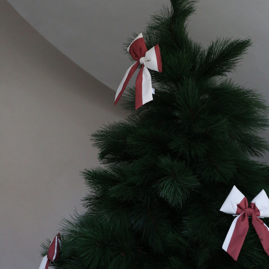 DESIGNSTUFF VIRA Bow w/ Tree Clip, Stripe Cream/Brick