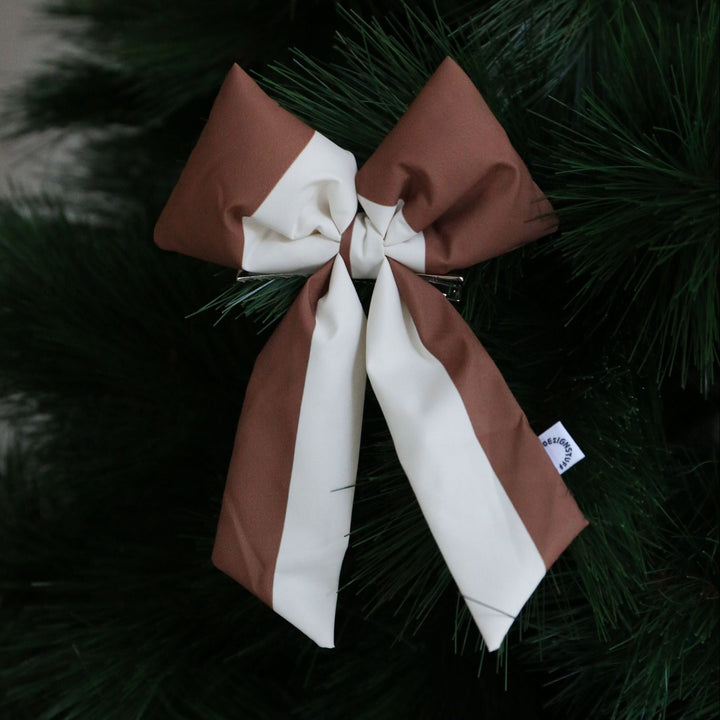 DESIGNSTUFF VIRA Bow w/ Tree Clip, Stripe Cream/Ochre