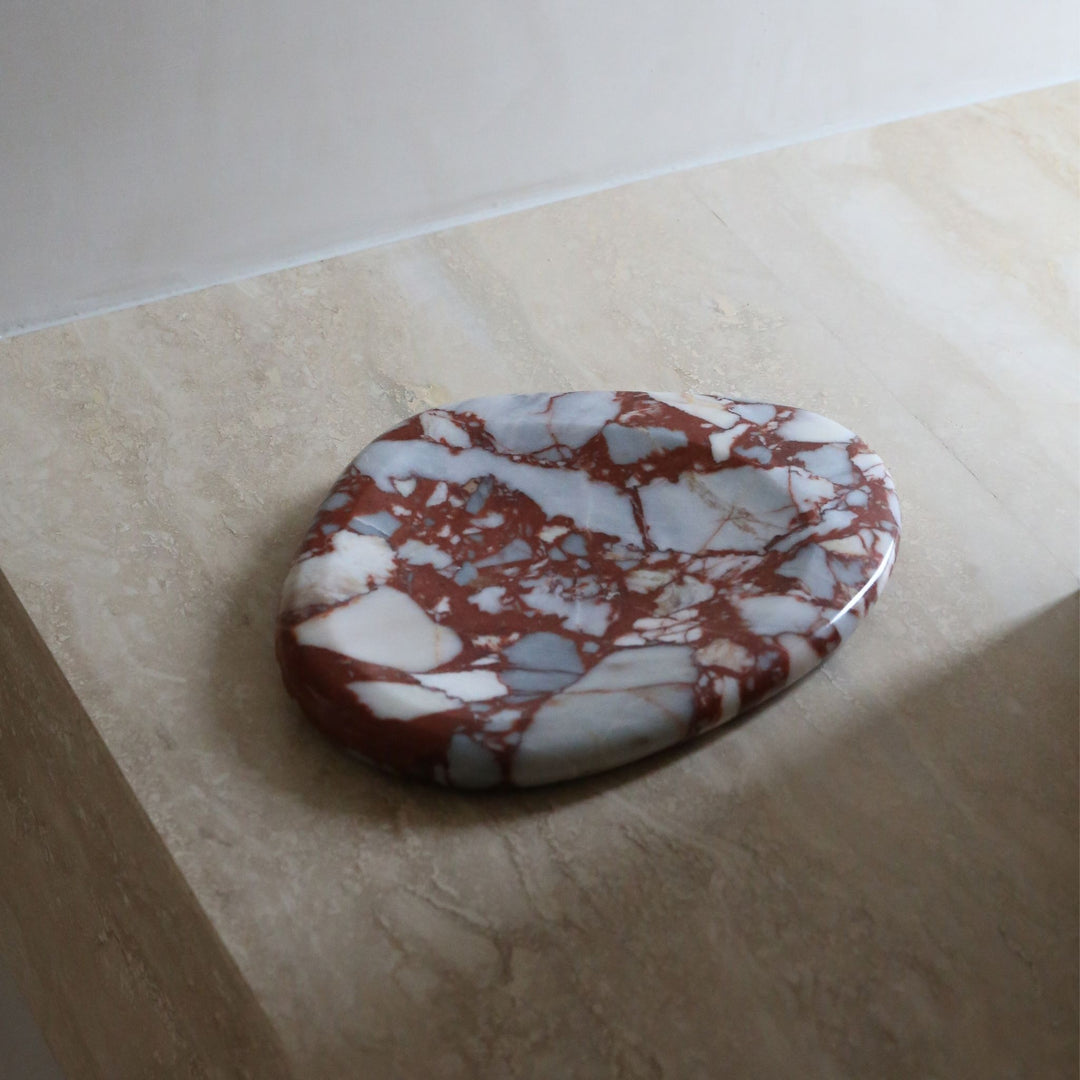 DESIGNSTUFF VIAH Sculpt Marble Tray 30cm, Bulgari Red