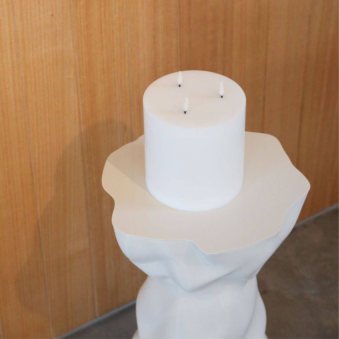 UYUNI LIGHTING Triple Wick Flameless Pillar Candle, Nordic White, H15cm