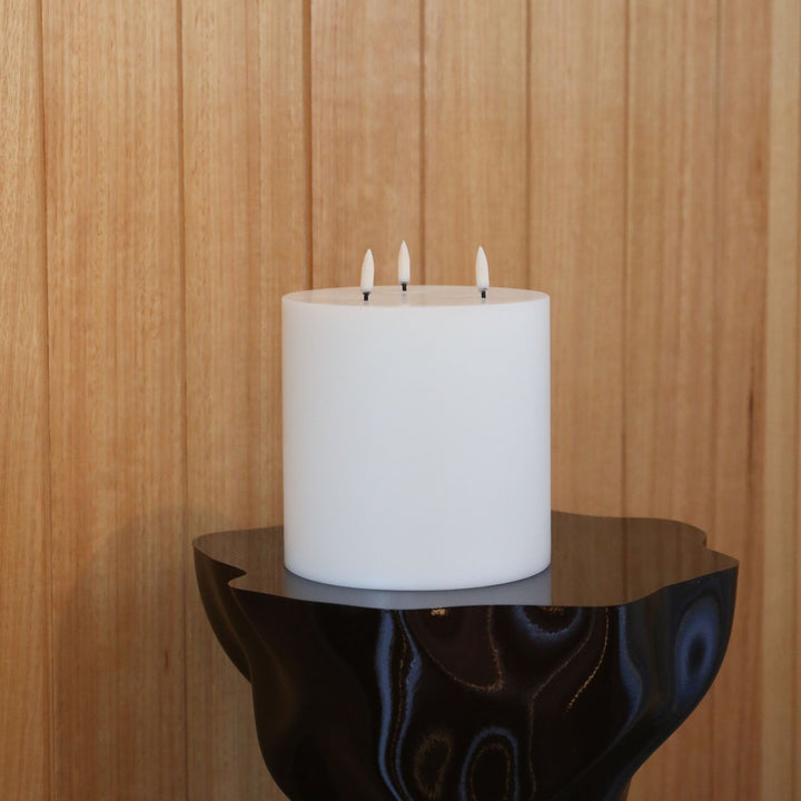 UYUNI LIGHTING Triple Wick Flameless Pillar Candle, Nordic White, H15cm