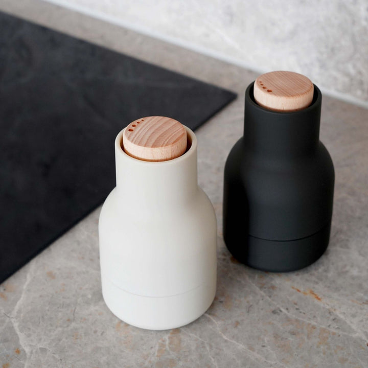 AUDO CPH Salt and Pepper Bottle Grinders Set, Small, Ash/Carbon w/ Beech Lid