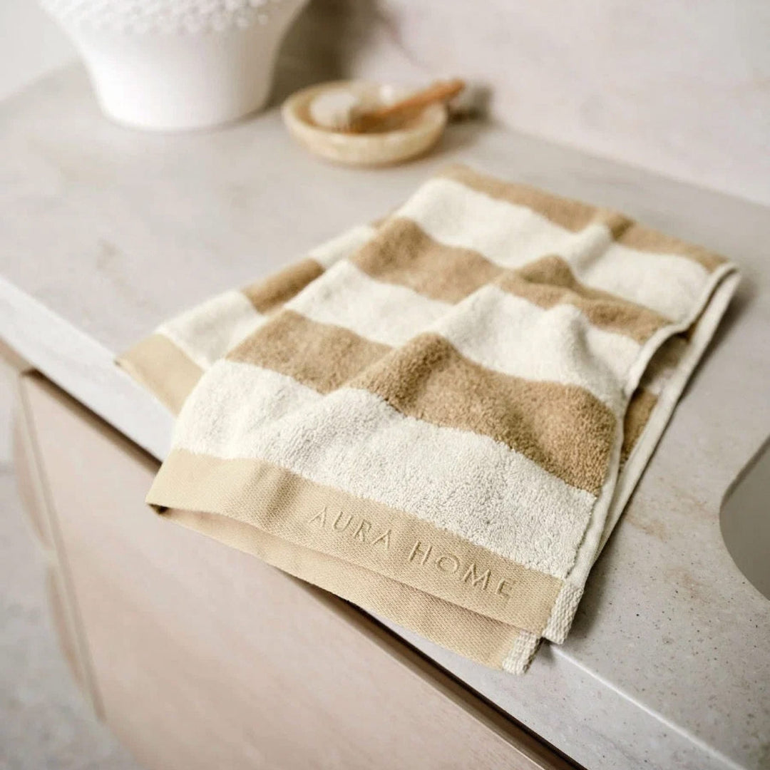 AURA HOME Riviera Stripe Hand Towel, Caramel