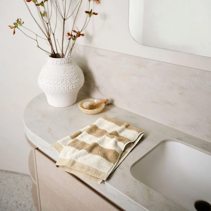 AURA HOME Riviera Stripe Hand Towel, Caramel