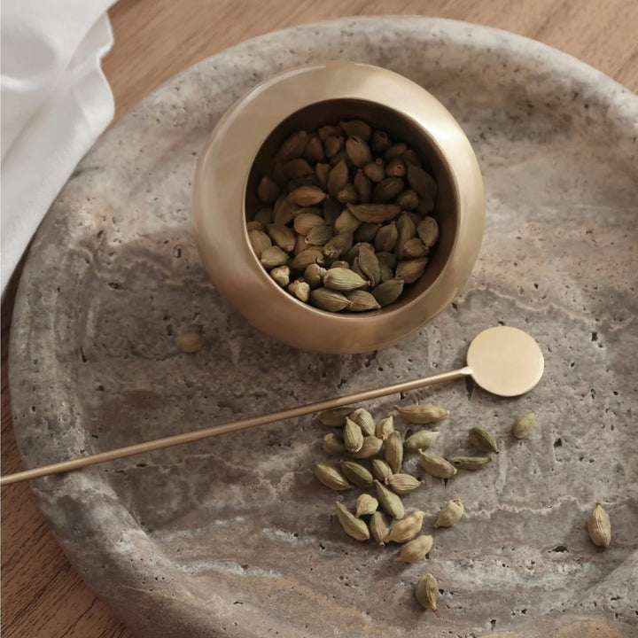 BEHR & CO Round Stone Tray, Silver Travertine