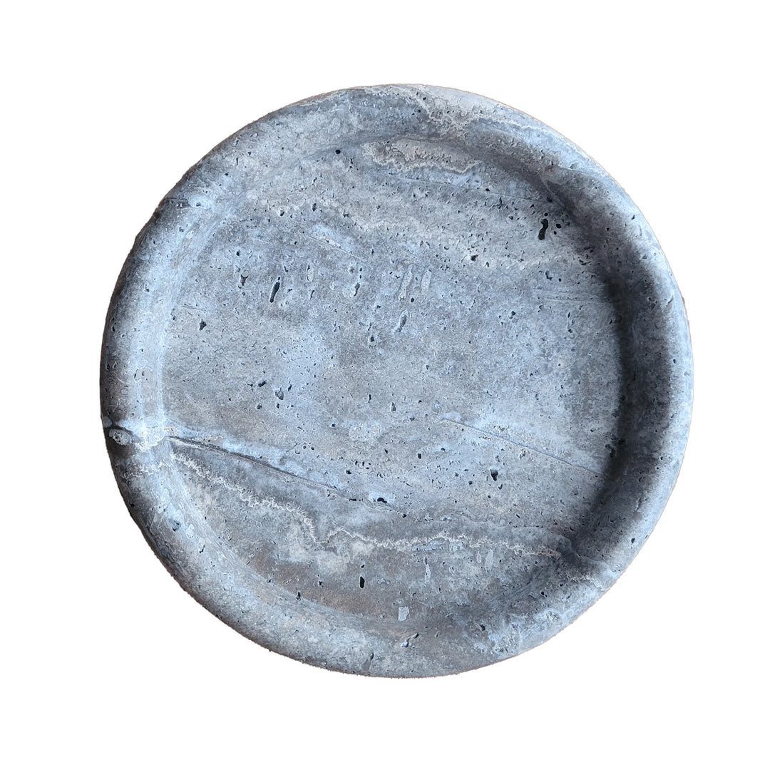 BEHR & CO Round Stone Tray, Silver Travertine