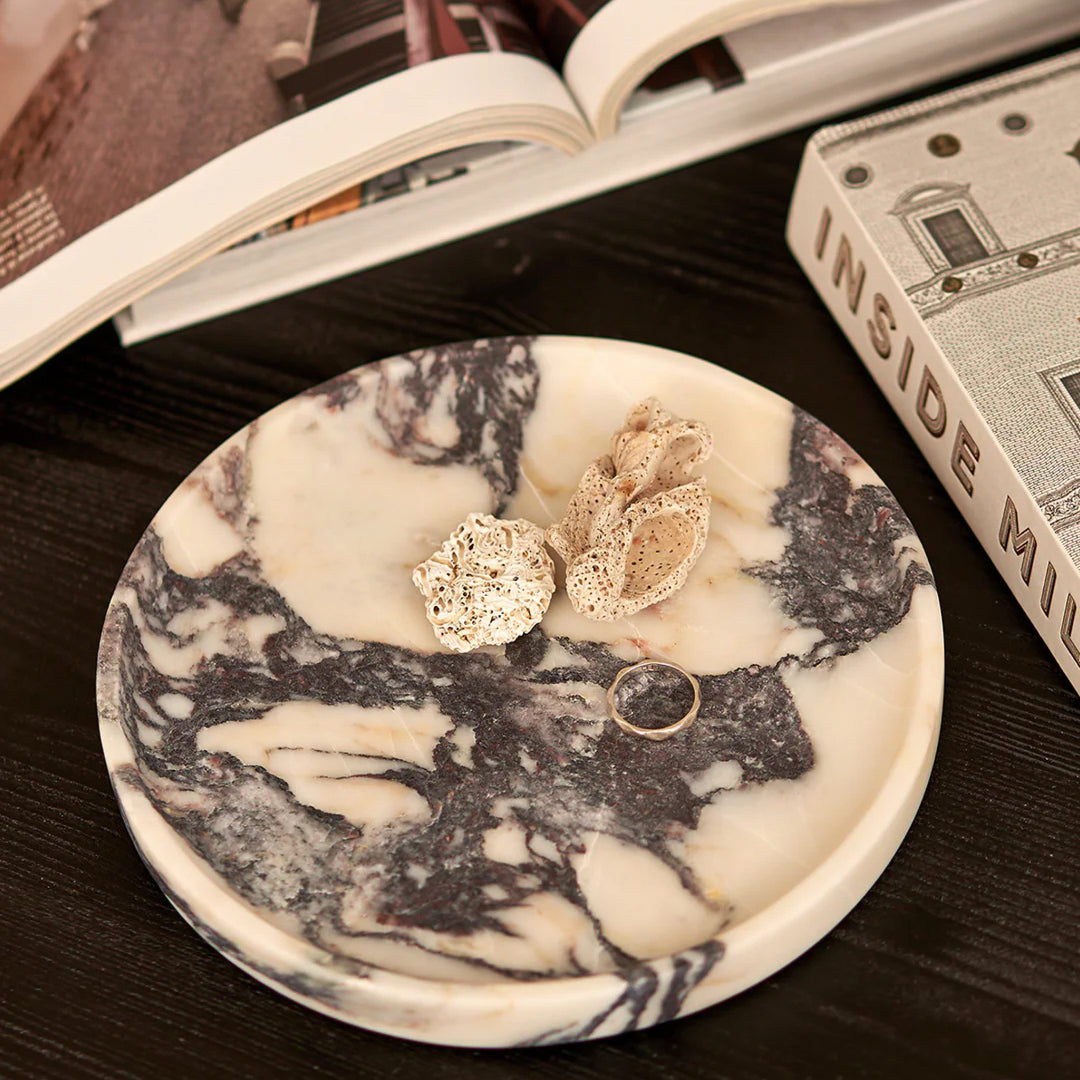 BLACK BLAZE Linea Round Marble Tray, Calacatta Viola