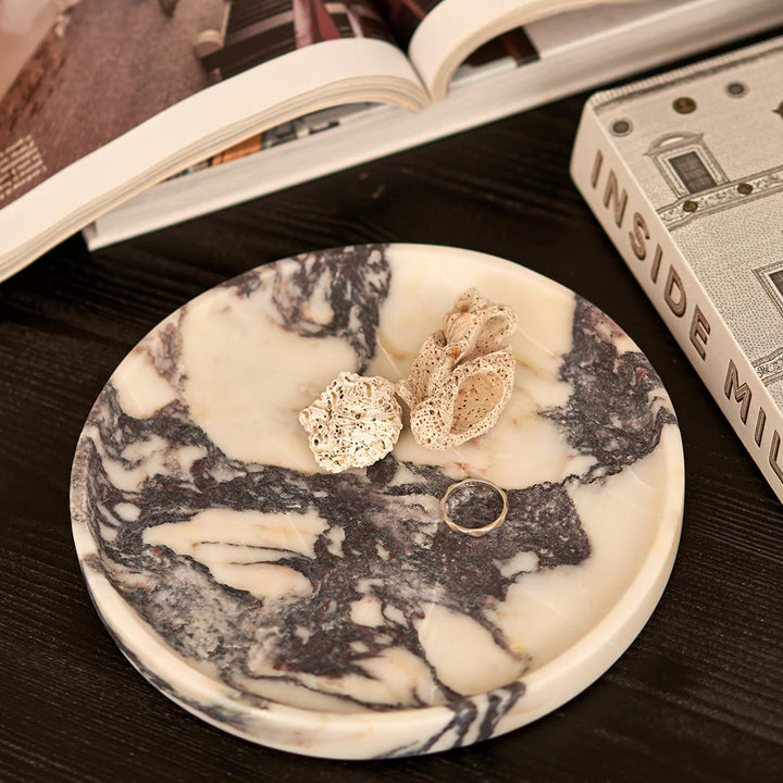 BLACK BLAZE Linea Round Marble Tray, Calacatta Viola