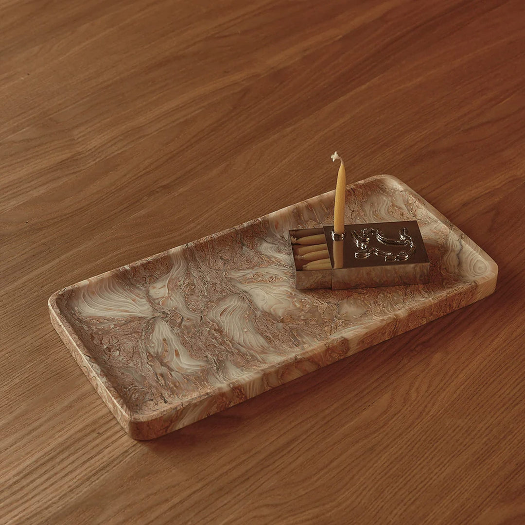 BLACK BLAZE Linea Rectangle Marble Tray, L30, Fossil Pink