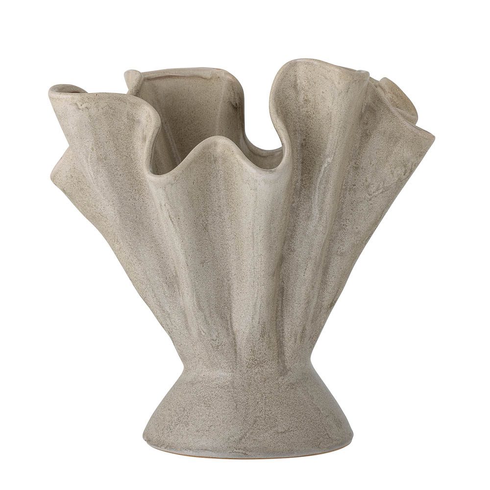 A packshot of beautiful sculptural shape and wavy look of Plier stoneware vase by Bloomingville