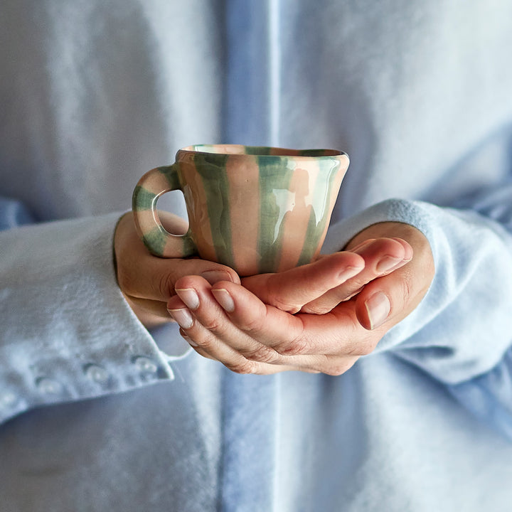 BLOOMINGVILLE Nini Stoneware Espresso Mini Cup, Aqua/Stripes