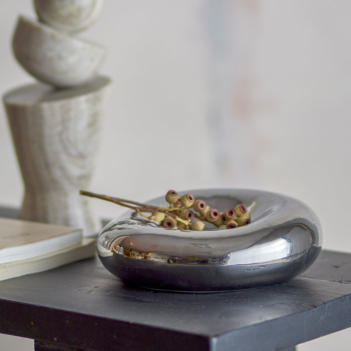 BLOOMINGVILLE Shine Stoneware Bowl, D18cm, Chrome/Silver