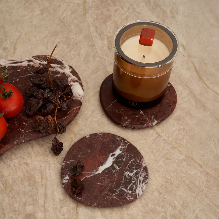 BLACK BLAZE Marble Coaster, Rosso Levanto (Set of 4)