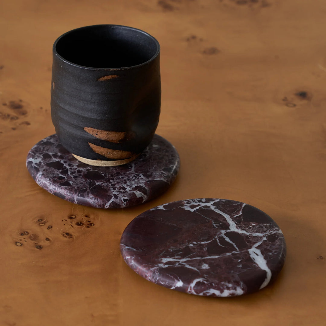 BLACK BLAZE Marble Coaster, Rosso Levanto (Set of 4)