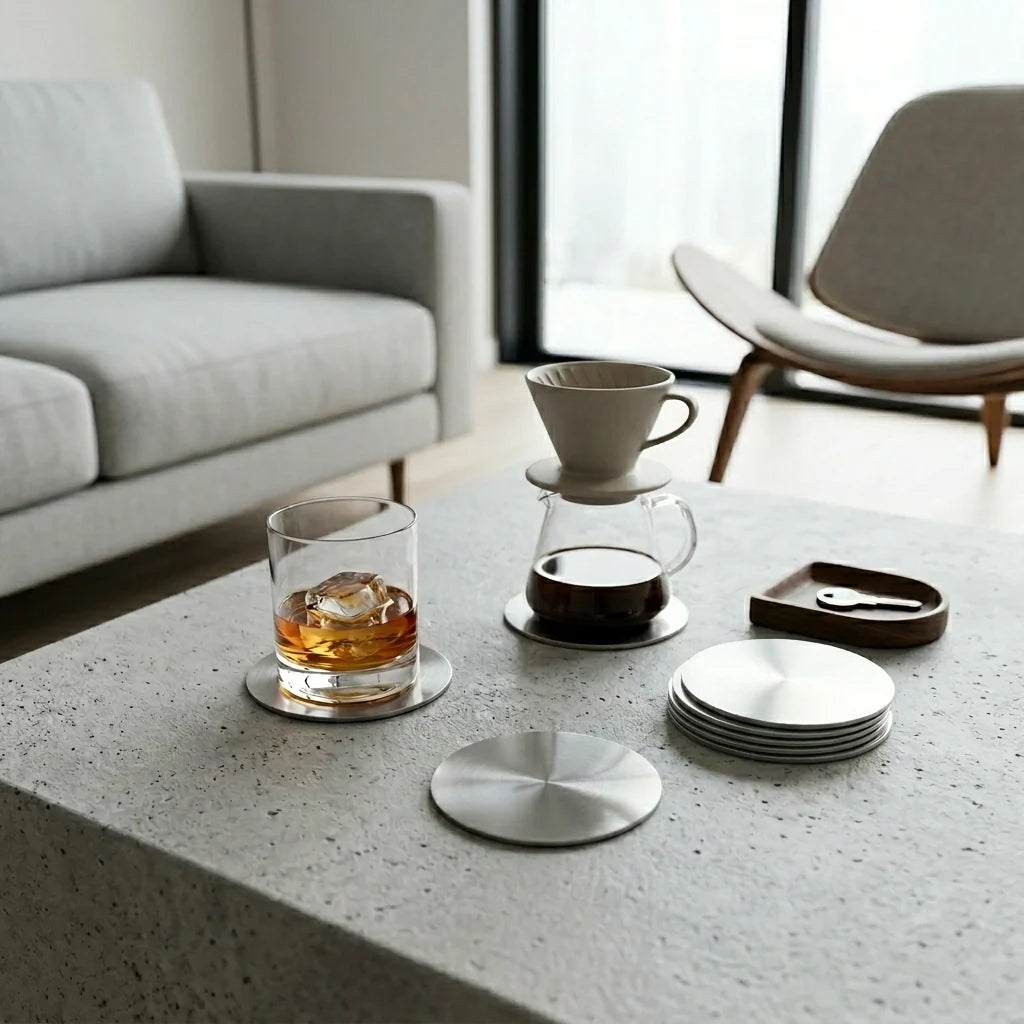 BEHR & CO Circle Coasters, Nickel (Set of 4)