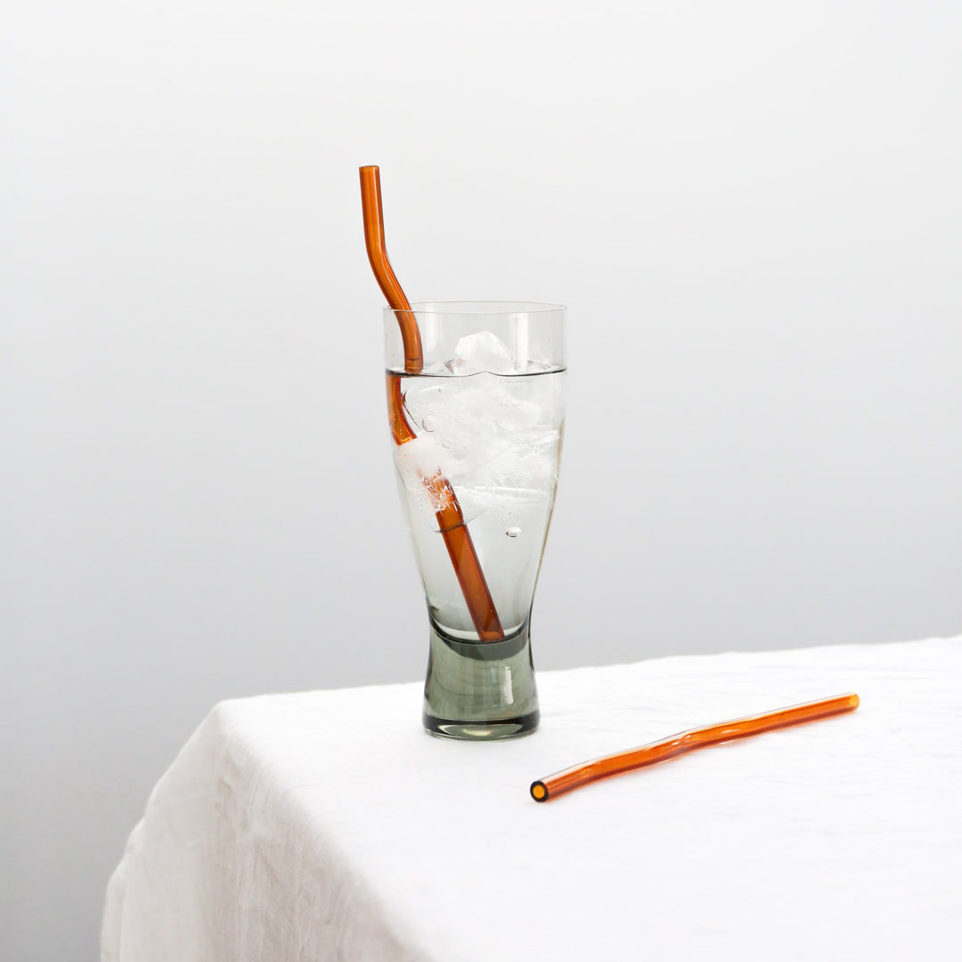 DESIGNSTUFF Curve Glass Straw, Set of 4, Cinnamon