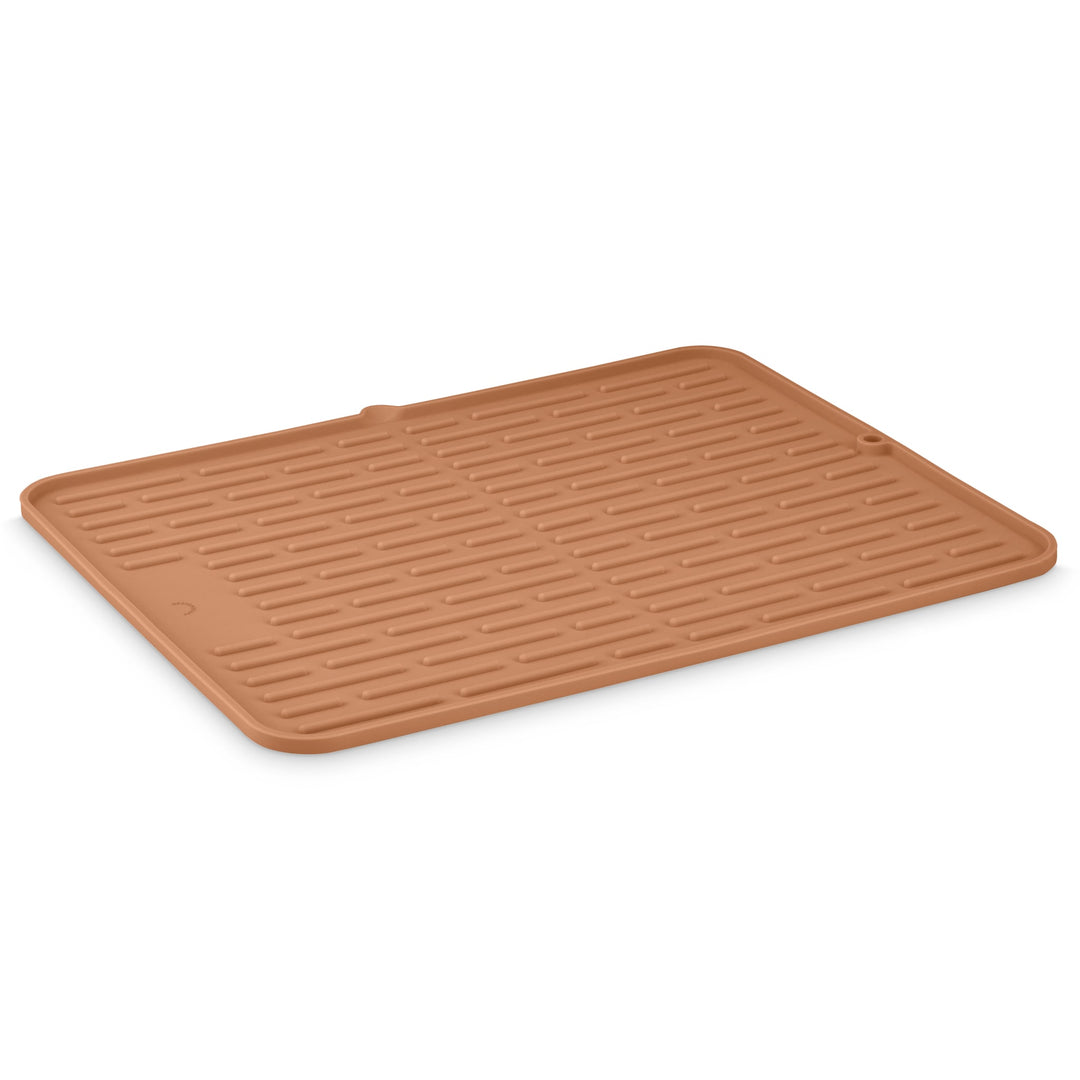 DESIGNSTUFF Folding Silicone Drying Mat Large w/ Drainage Mouth, Camel