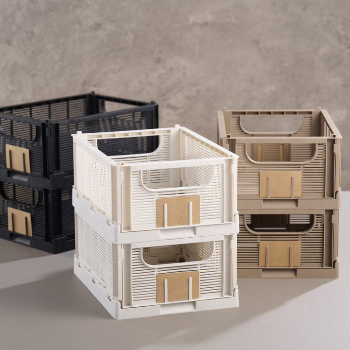 DESIGNSTUFF Linear Collapsible Crate, M, 33x25cm, Taupe (Set of 2)