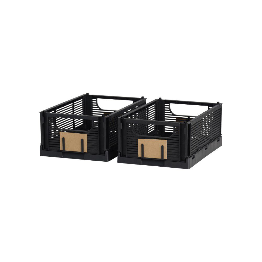 DESIGNSTUFF Linear Collapsible Crate, S, 25x16cm, Black (Set of 2)