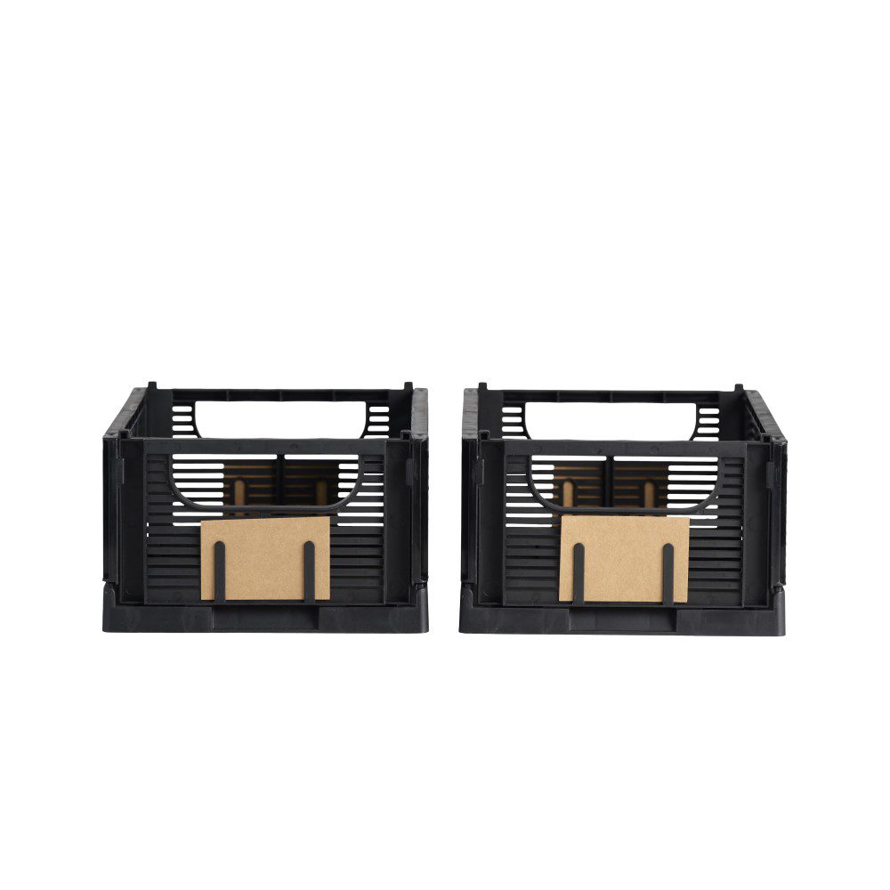 DESIGNSTUFF Linear Collapsible Crate, S, 25x16cm, Black (Set of 2)