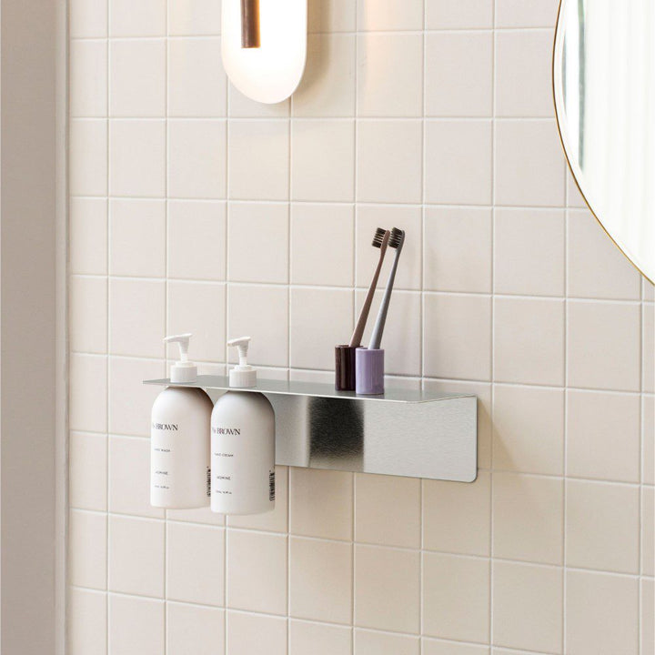 DESIGNSTUFF Shelf Dual Soap Dispenser Holder, Brushed Steel