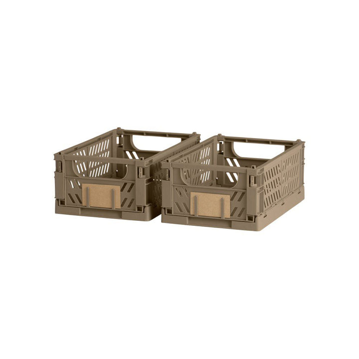 DESIGNSTUFF Slant Collapsible Crate, S, 25x16cm, Taupe (Set of 2)