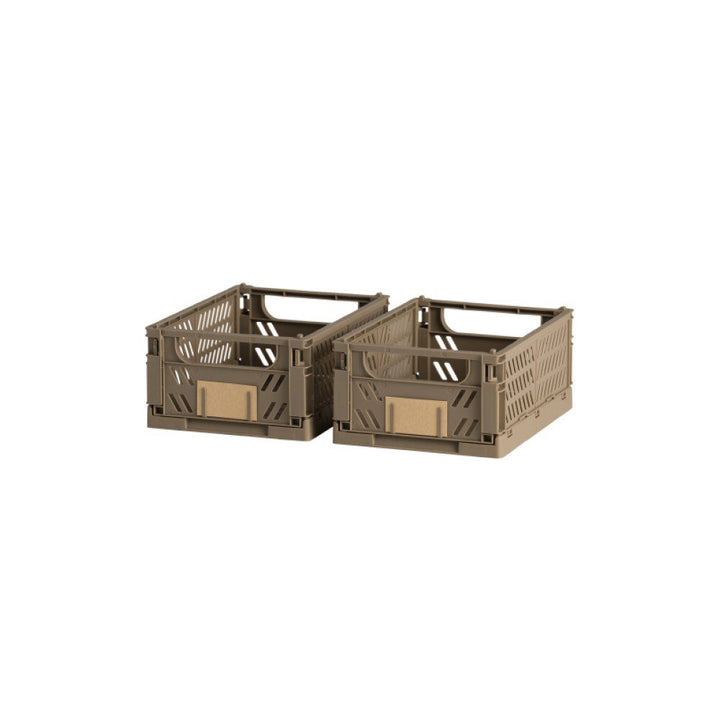 DESIGNSTUFF Slant Collapsible Crate, XS, 17x13cm, Taupe (Set of 2)