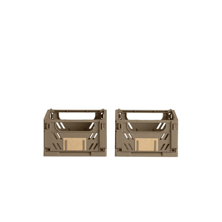 DESIGNSTUFF Slant Collapsible Crate, XS, 17x13cm, Taupe (Set of 2)