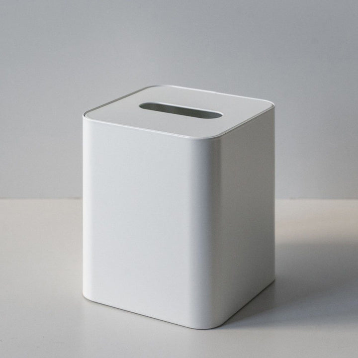 DESIGNSTUFF Square Tissue Box w/ Metal lid, White/White